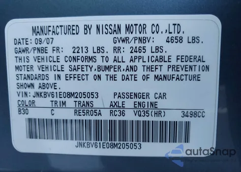 2008 Infiniti G35 Journey z USA, uszkodzony, nr VIN JNKBV61E08M205053